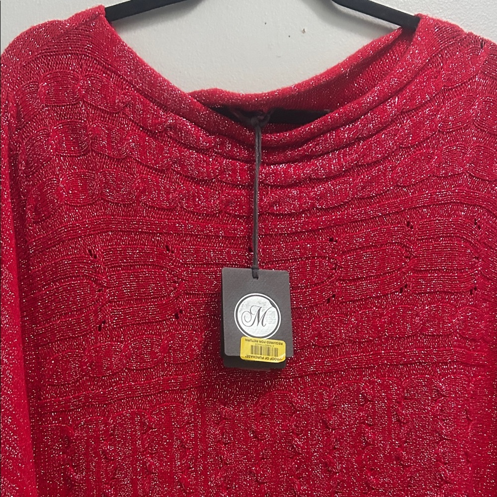 Chic Red Women's Poncho Sweater - Picture 4 of 6